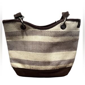Thirty-One Two-Tone Brown and Beige Tote Bag – Everyday Purse –‎ Like New